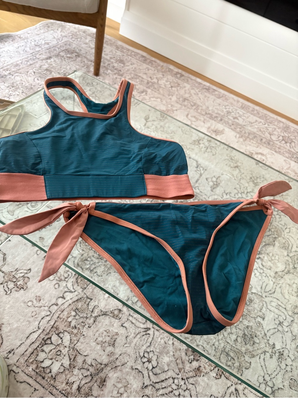 Skye | Teal Bikini Set with Dusty Rose Trim